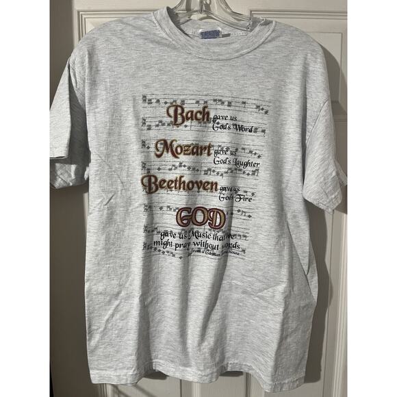Vtg God Gave Us Music Shirt Sz M Bach Mozart Beethoven Jesus - Picture 1 of 5